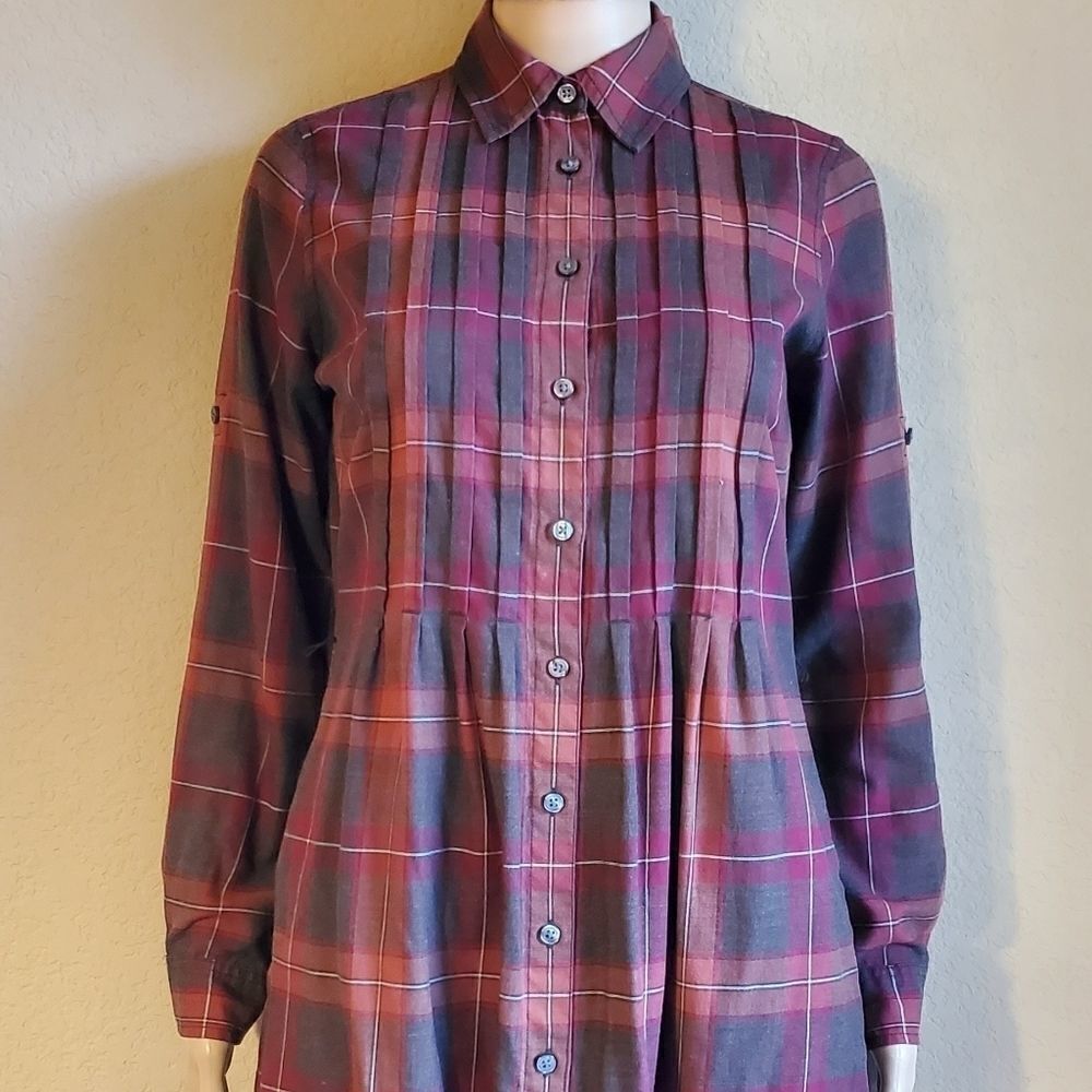 Vtg Women's Belted Long-Sleeve Plaid Shirt dress - Picture 2 of 12